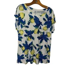 Cathy Knit‎ Cap Sleeve Top Lemons & Flowers One Pocket Size Large